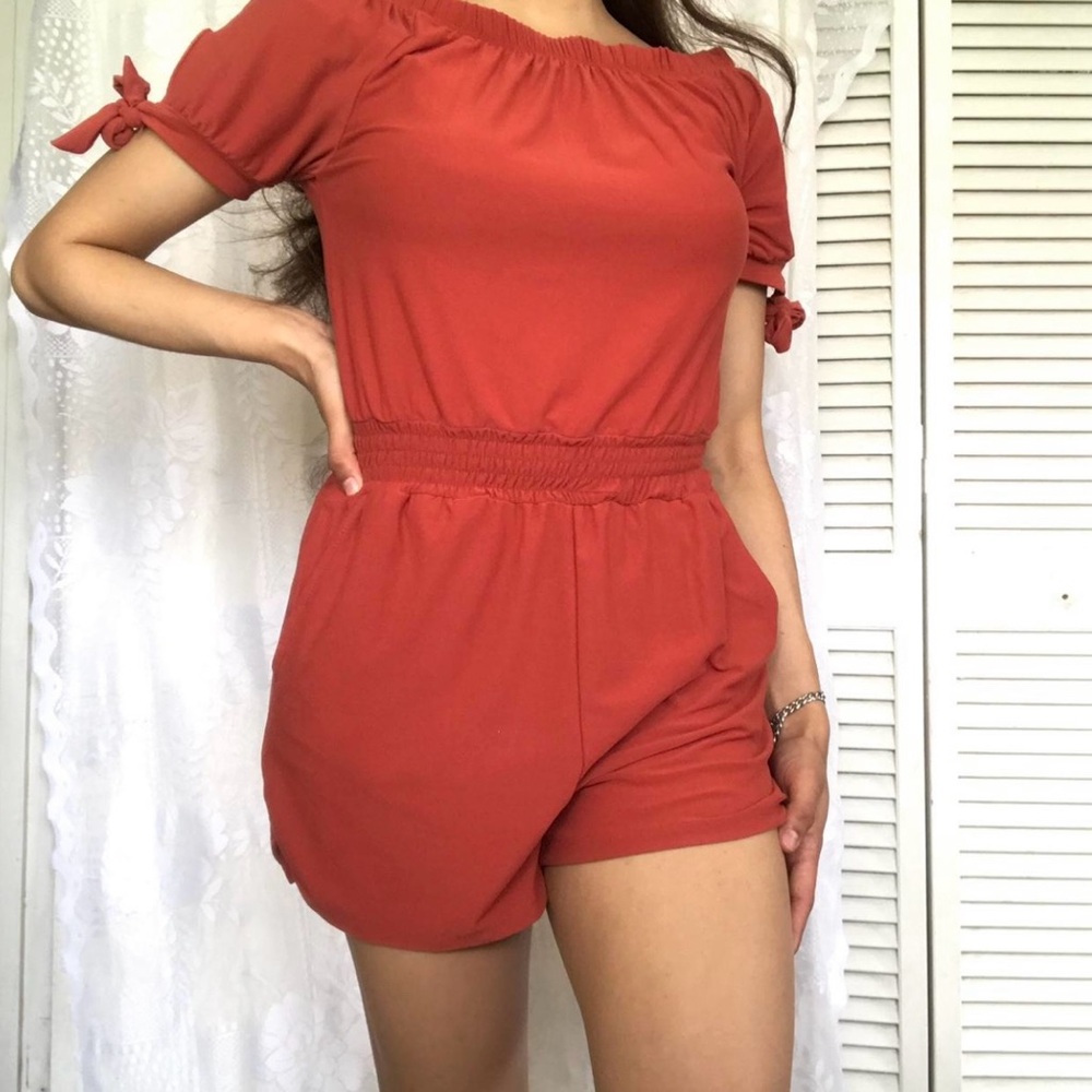 Rust Orange Off-Shoulder Romper | Derek Heart | Size M